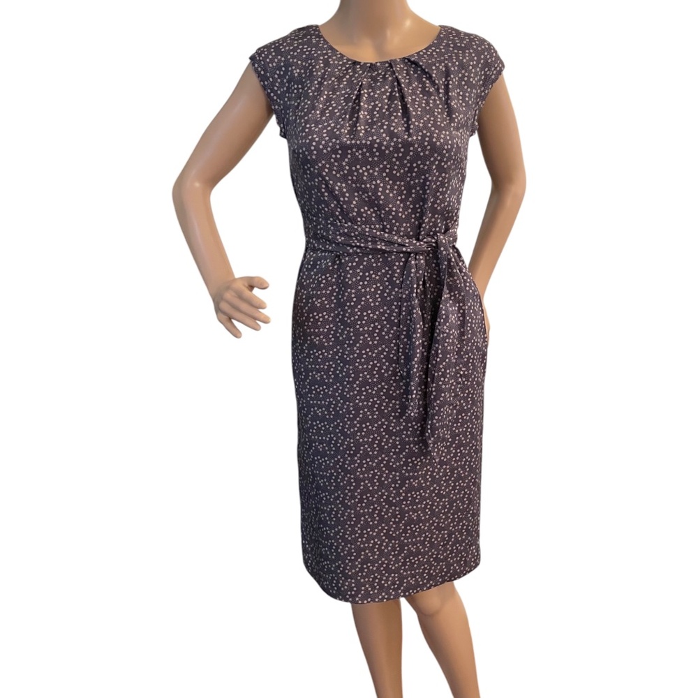 Boden Sheath Dress Silk Natalie 2 Gray Spot Tie Waist NWOT